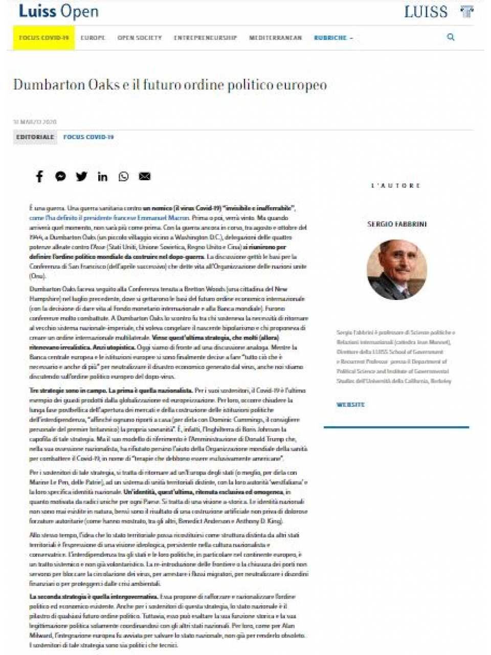 Dumbarton Oaks e il futuro ordine politico europeo