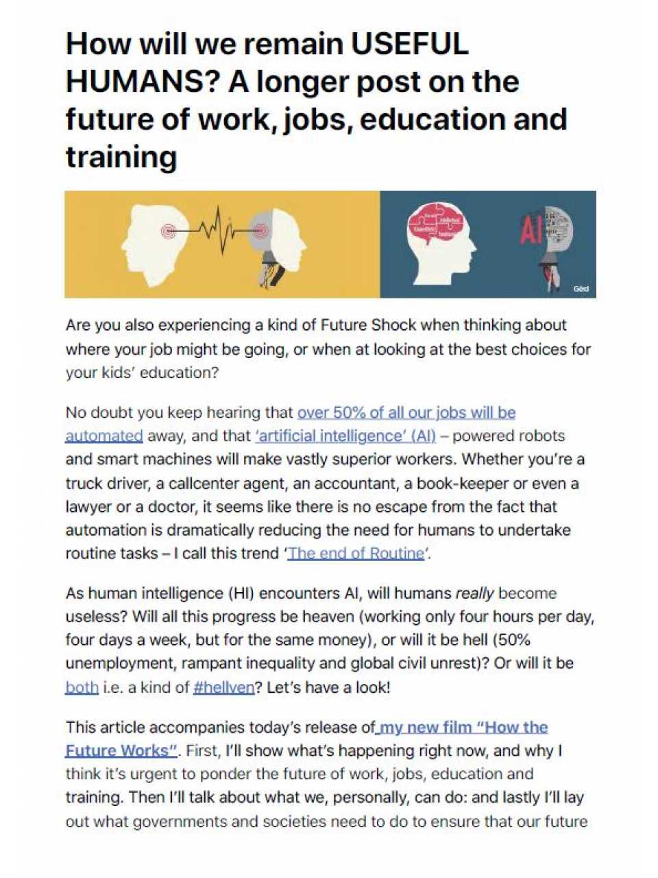 How will we remain useful humans? A longer post on the future of work, jobs, education and training
