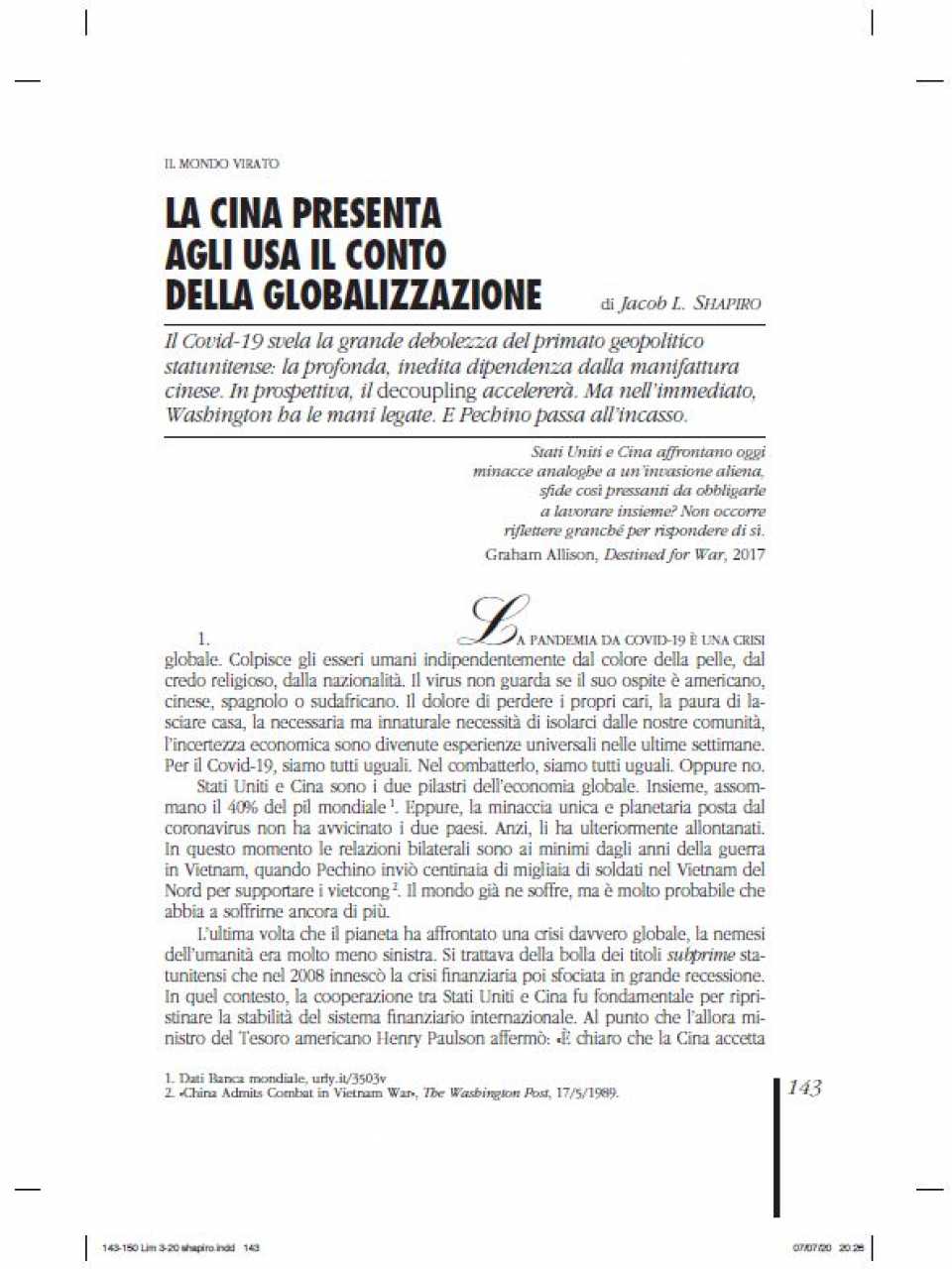 AGGIORNAMENTO PERMANENTEVIA WEBGlobal scenarios and national interest: pandemic, continuity, change