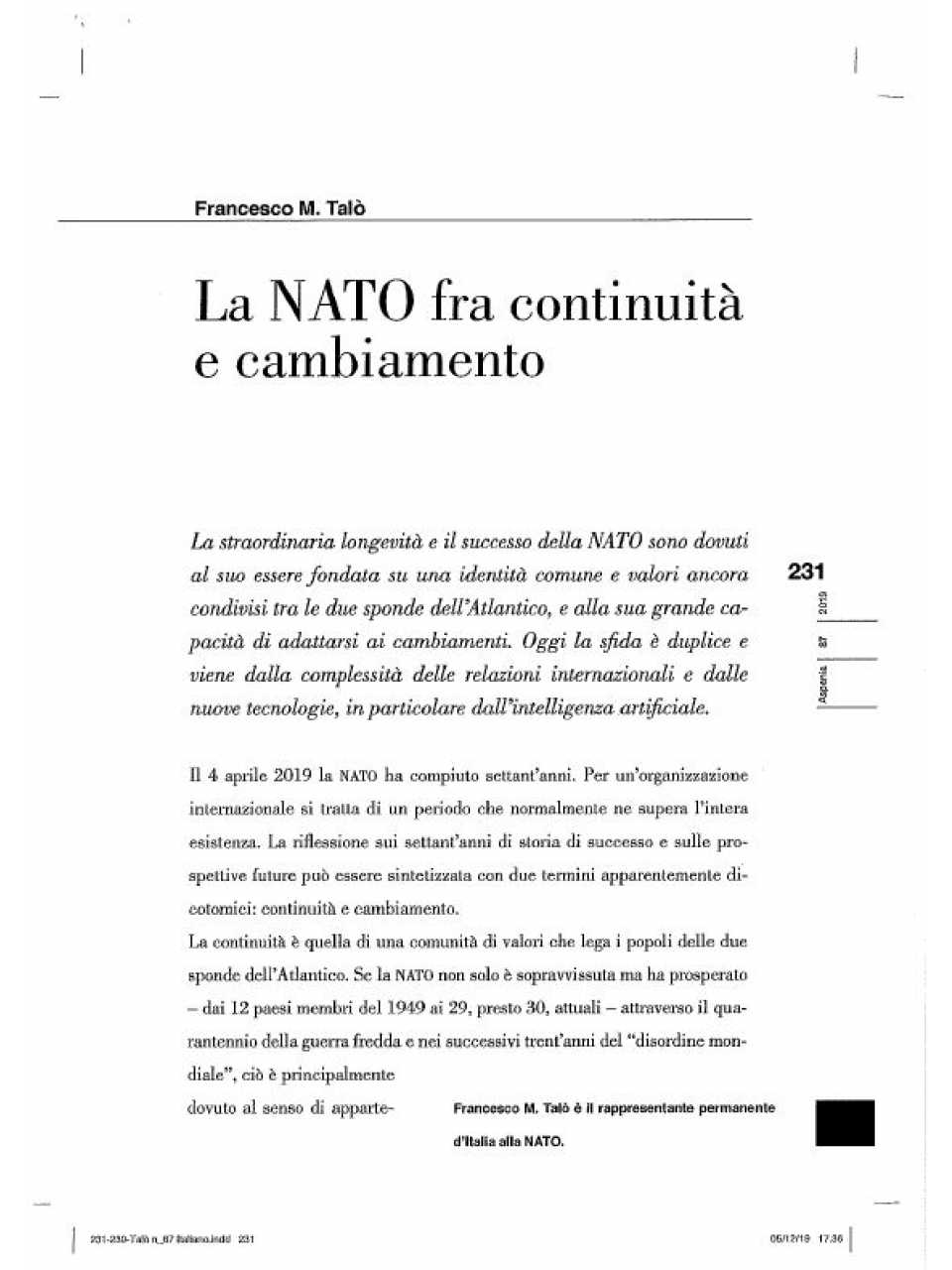 AGGIORNAMENTO PERMANENTEVIA WEBGlobal scenarios and national interest: pandemic, continuity, change