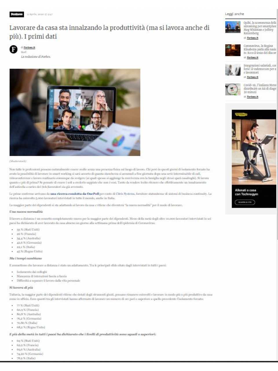 Lavorare da casa sta innalzando la produttività (ma si lavora anche di più). I primi dati