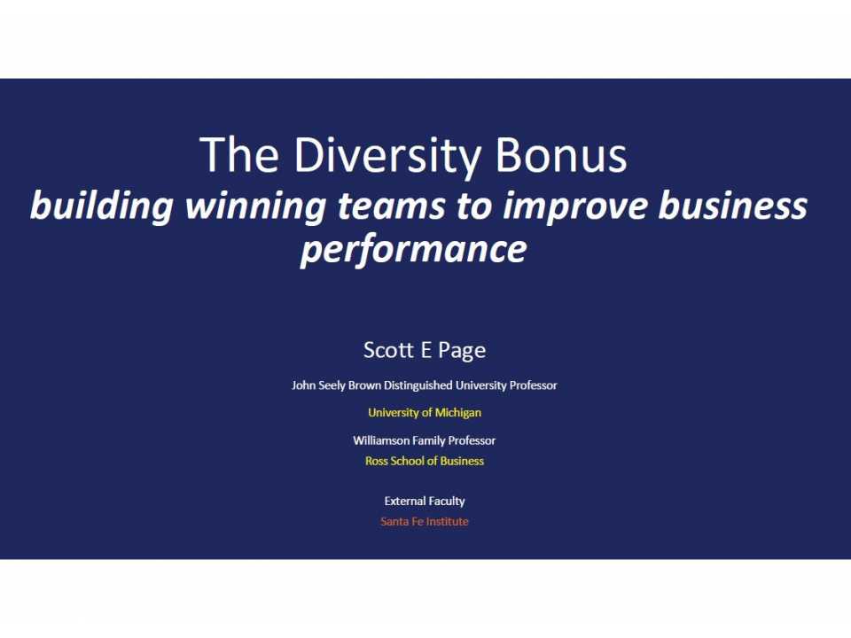 The Diversity Bonus building winning teams to improve business performance