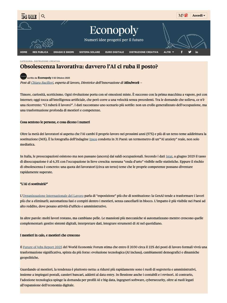 IN PRESENZA E VIA WEB
Il pensiero non è un algoritmo: il ruolo dell’IA nei processi decisionali (con aperitivo di networking)