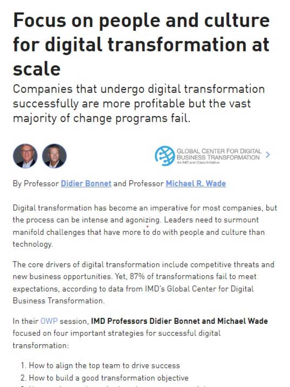 Focus on people and culture for digital transformation at scale