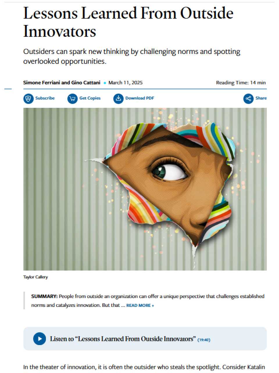 IN PERSON AND VIA WEB
Looking outside to innovate within: ideas, cases, and applications to enable change within organizations (with networking lunch)