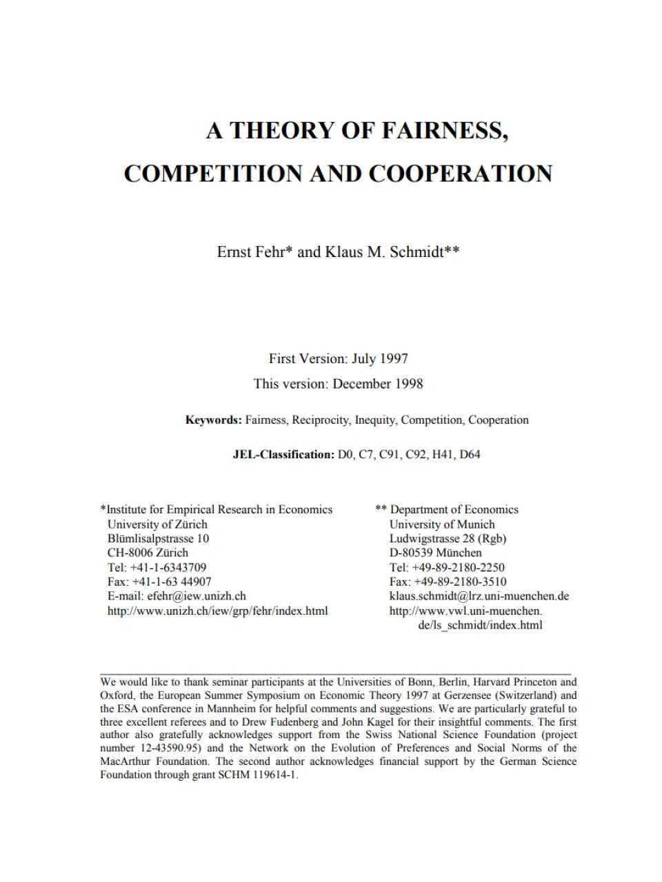 A theory of fairness, competition and cooperation