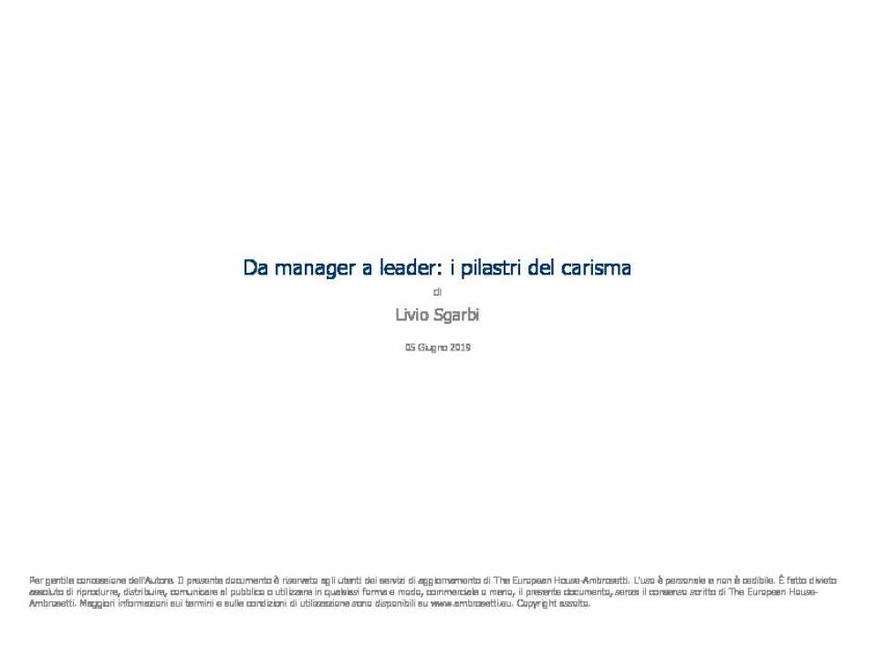 IN PRESENZA
Da manager a leader: i pilastri del carisma