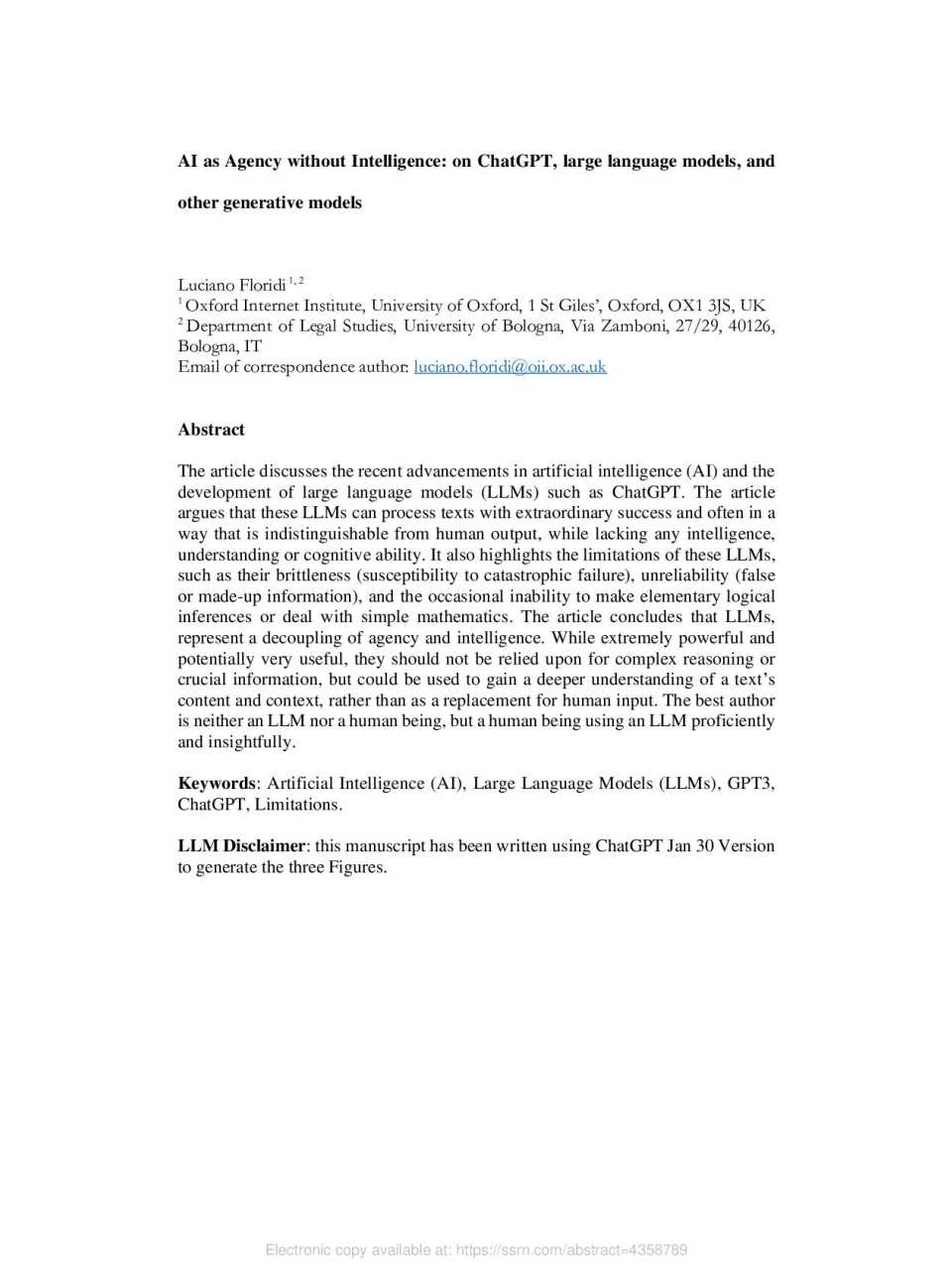 AI as Agency without Intelligence: on ChatGPT, large language models, and other generative models