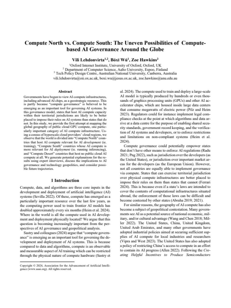 Compute North vs. Compute South: The uneven possibilities of  compute- based AI governance around the globe 
