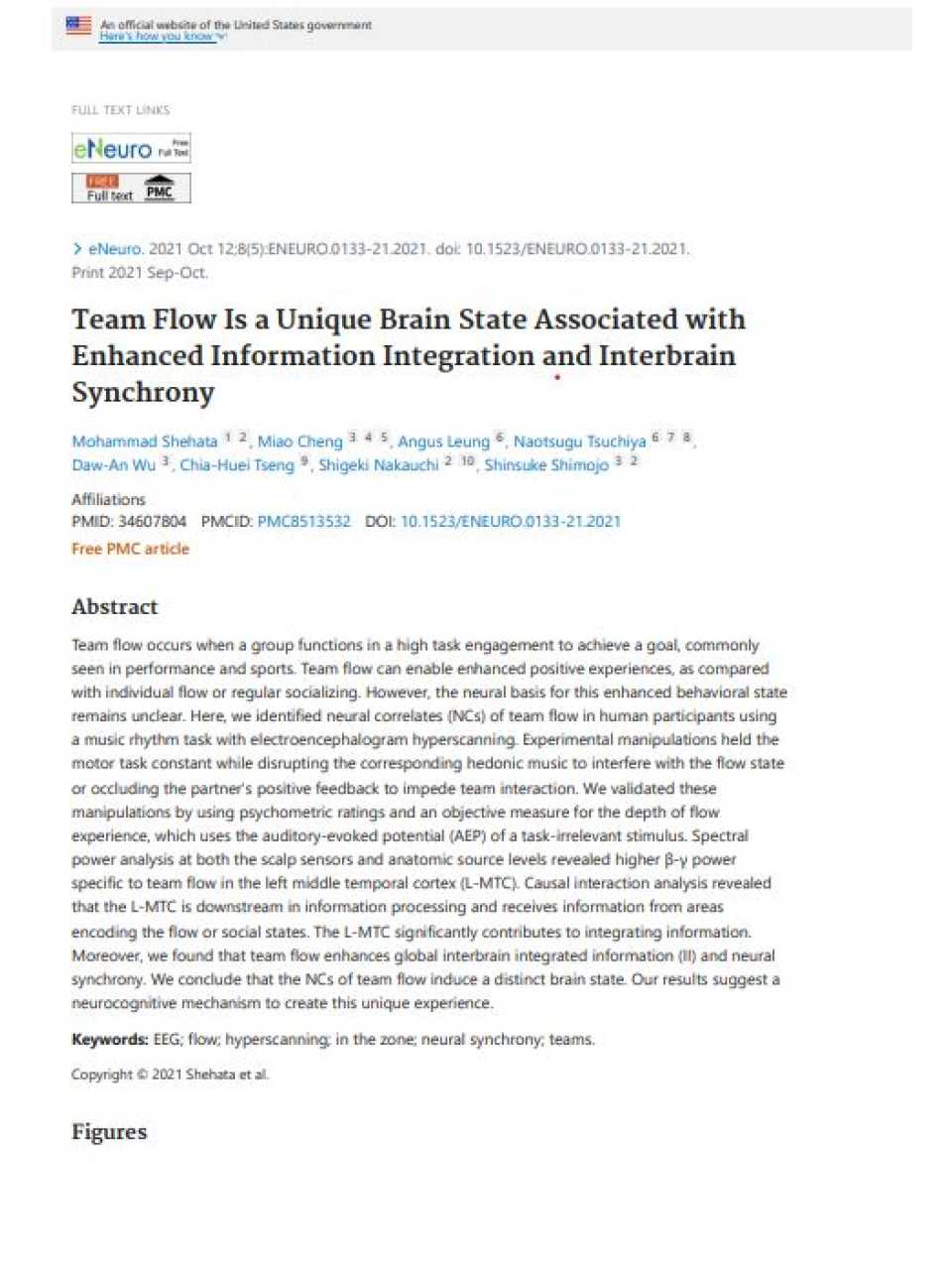 Team flow is a unique brain state associated with enhanced information integration and interbrain synchrony