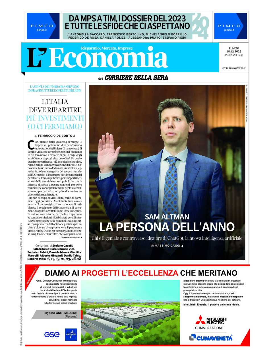 Editoriali tratti da Corriere della Sera. Dicembre 2023 - Gennaio 2024