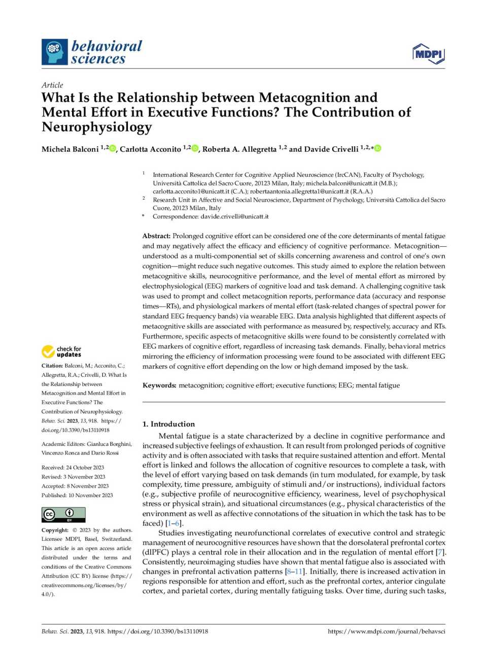 What is the relationship between metacognition and mental effort in executive functions? The contribution of neurophysiology