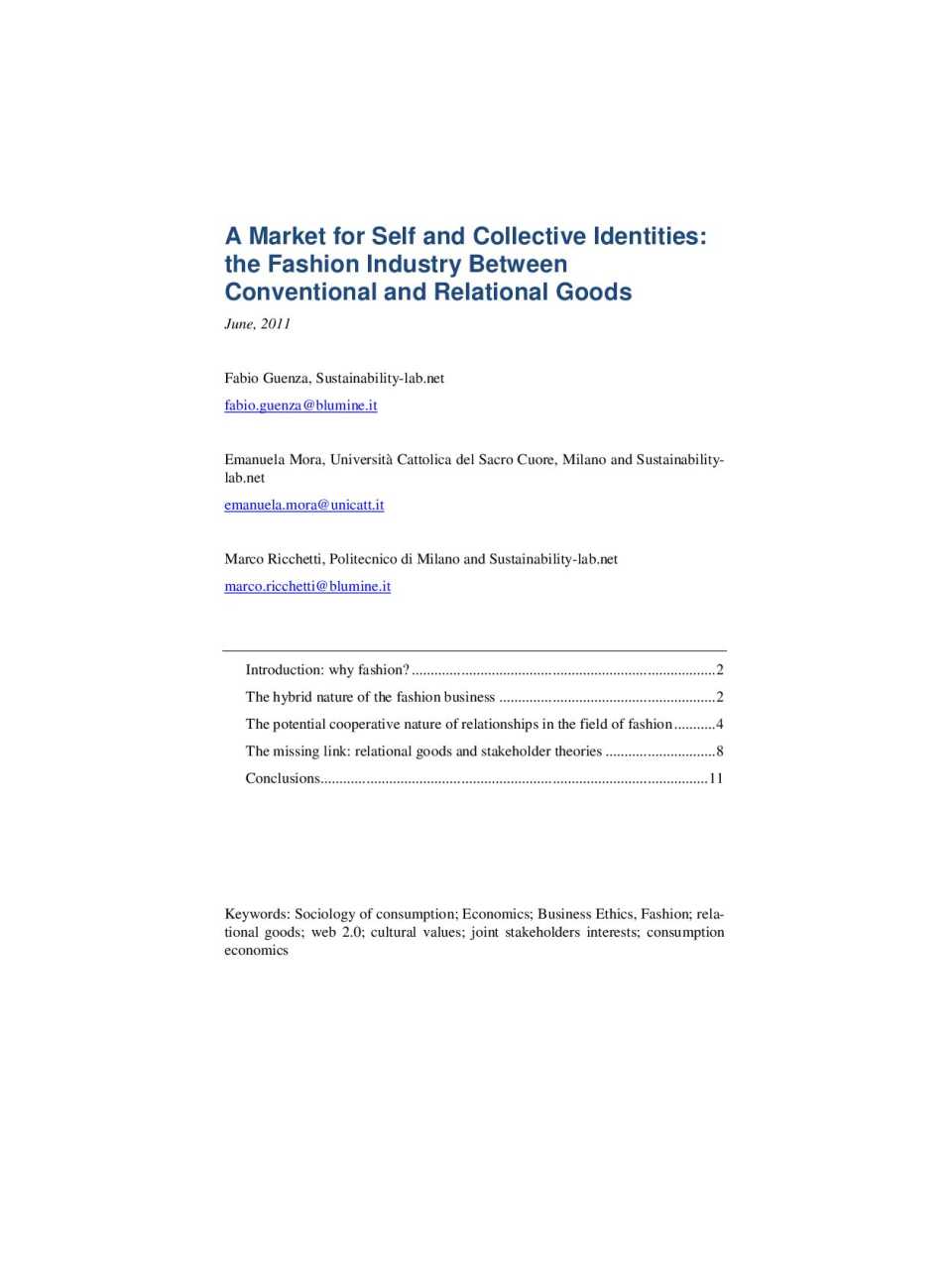 A market for self and collective identities: the fashion industry between conventional and relational goods