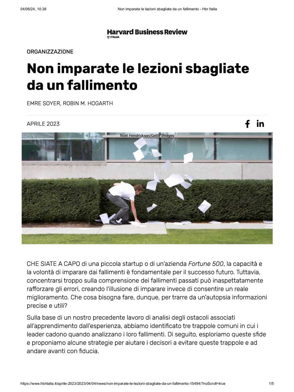 Non imparate le lezioni sbagliate da un fallimento