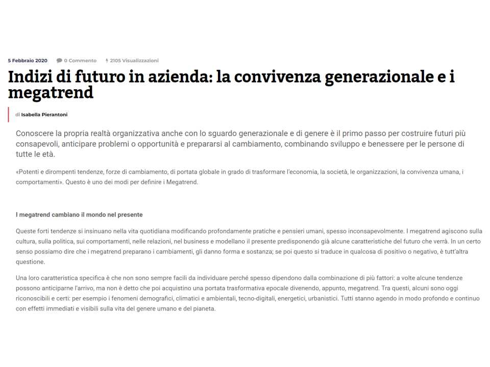 Indizi di futuro in azienda: la convivenza generazionale e i megatrend